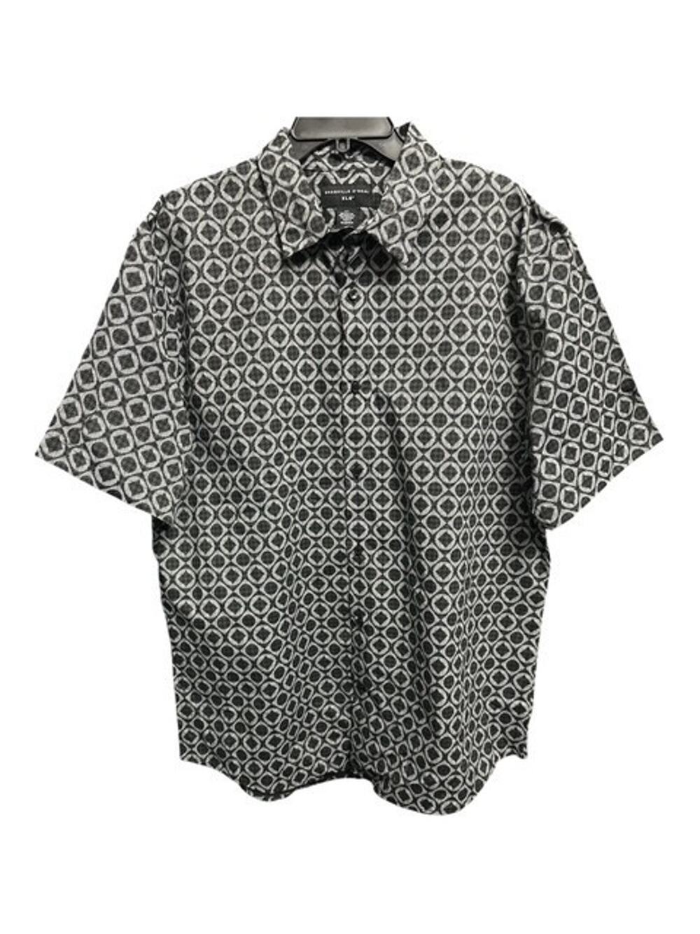 Shaquille O’Neal XLT Camp Shirt Black Geometric BOHO Woven Short Sleeve XL Tall